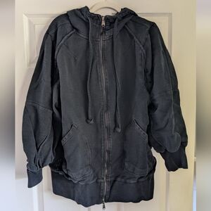 Free People Black Hooded Zip-Up Jacket - Small